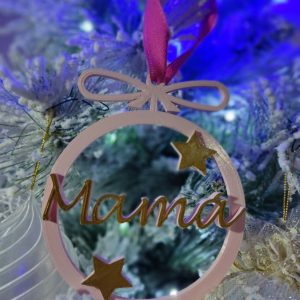 Bola de Navidad personalizada plana lazo (2 estrellas)