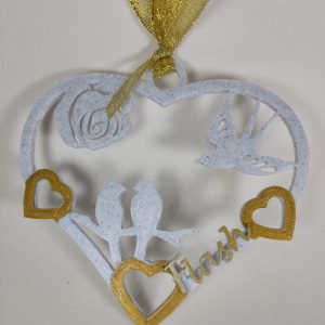 Adorno de navidad Corazón con pájaros plano.