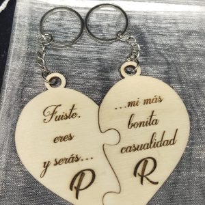 Pareja de llaveros Corazón con mensaje.